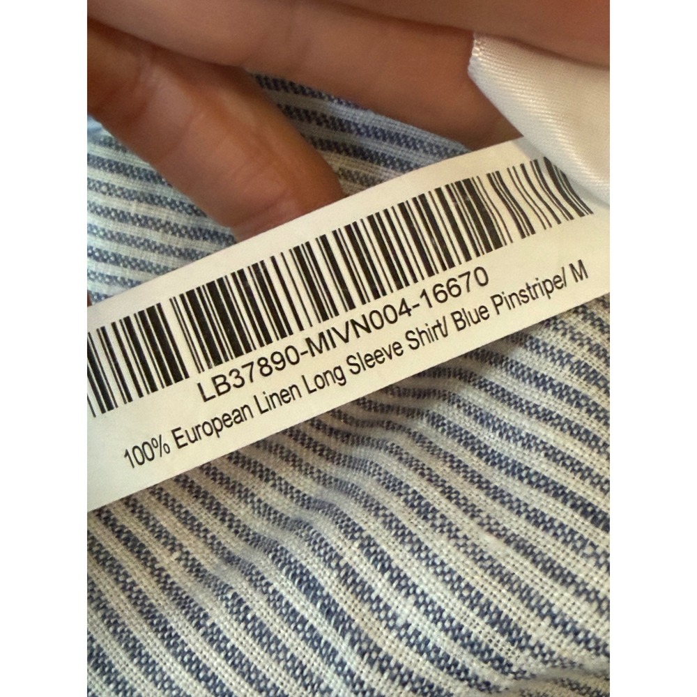 Quince 100% European Linen Pinstripe Button Front Shirt Blue White Womens M $80 - Picture 10 of 10